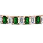 Load image into Gallery viewer, 17-ct-emerald-cut-tennis-diamond-bracelet-basket-set-with-emerald-in-rose-gold-FDBRC10449EMGEMGRANGLE5-17.00CT-NL-RG.jpg
