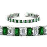 Load image into Gallery viewer, 17-ct-emerald-cut-tennis-diamond-bracelet-basket-set-with-emerald-in-white-gold-FDBRC10449EMGEMGRANGLE2-17.00CT-NL-WG.jpg