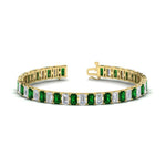 Load image into Gallery viewer, 17-ct-emerald-cut-tennis-diamond-bracelet-basket-set-with-emerald-in-yellow-gold-FDBRC10449EMGEMGR-17.00CT-NL-YG.jpg