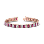 Load image into Gallery viewer, 17-ct-emerald-cut-tennis-diamond-bracelet-basket-set-with-pink-sapphire-in-rose-gold-FDBRC10449EMGSADRPI-17.00CT-NL-RG.jpg