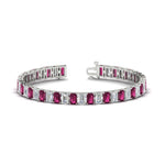 Load image into Gallery viewer, 17-ct-emerald-cut-tennis-diamond-bracelet-basket-set-with-pink-sapphire-in-white-gold-FDBRC10449EMGSADRPI-17.00CT-NL-WG.jpg