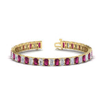 Load image into Gallery viewer, 17-ct-emerald-cut-tennis-diamond-bracelet-basket-set-with-pink-sapphire-in-yellow-gold-FDBRC10449EMGSADRPI-17.00CT-NL-YG.jpg