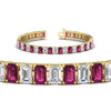 Load image into Gallery viewer, 17-ct-emerald-cut-tennis-diamond-bracelet-basket-set-with-pink-sapphire-in-yellow-gold-FDBRC10449EMGSADRPIANGLE2-17.00CT-NL-YG.jpg