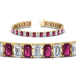 Load image into Gallery viewer, 17-ct-emerald-cut-tennis-diamond-bracelet-basket-set-with-pink-sapphire-in-yellow-gold-FDBRC10449EMGSADRPIANGLE2-17.00CT-NL-YG.jpg