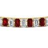 Load image into Gallery viewer, 17-ct-emerald-cut-tennis-diamond-bracelet-basket-set-with-ruby-in-yellow-gold-FDBRC10449EMGRUDRANGLE5-17.00CT-NL-YG.jpg