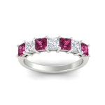 Load image into Gallery viewer, 2-carat-princess-cut-7-pink-sapphire-anniversary-band-in-white-gold-fdwb8008prgsadrpiangle5-2.00ct-nl-wg.jpg