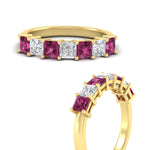 Load image into Gallery viewer, 2-carat-princess-cut-7-pink-sapphire-anniversary-band-in-yellow-gold-fdwb8008prgsadrpiangle3-2.00ct-nl-yg.jpg