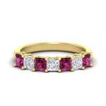 Load image into Gallery viewer, 2-carat-princess-cut-7-pink-sapphire-anniversary-band-in-yellow-gold-fdwb8008prgsadrpisleep-2.00ct-nl-yg.jpg