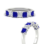 Load image into Gallery viewer, 2-carat-princess-cut-7-sapphire-anniversary-band-in-white-gold-fdwb8008prgsablangle3-2.00ct-nl-wg.jpg