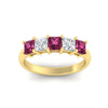 Load image into Gallery viewer, 2-carat-princess-cut-five-stone-pink-sapphire-anniversary-ring-in-yellow-gold-fdwb8008prgsadrpiangle5-2.00ct-nl-yg.jpg