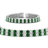Load image into Gallery viewer, 2-row-round-tennis-diamond-bracelet-with-emerald-in-white-gold-FDBRC9701GEMGRANGLE1-NL-WG
