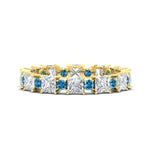 Load image into Gallery viewer, 2.50-carat-art-deco-princess-diamond-eternity-band-with-blue-topaz-in-yellow-gold-fdewb10256prgicbltosleep-3.00mm-nl-yg