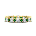 Load image into Gallery viewer, 2.50-carat-art-deco-princess-diamond-eternity-band-with-emerald-in-yellow-gold-fdewb10256prgemgrsleep-3.00mm-nl-yg