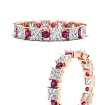 Load image into Gallery viewer, 2.50-carat-art-deco-princess-diamond-eternity-band-with-pink-sapphire-in-rose-gold-fdewb10256prgsadrpiangle3-3.00mm-nl-rg