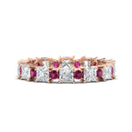 Load image into Gallery viewer, 2.50-carat-art-deco-princess-diamond-eternity-band-with-pink-sapphire-in-rose-gold-fdewb10256prgsadrpisleep-3.00mm-nl-rg