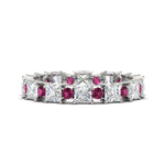 Load image into Gallery viewer, 2.50-carat-art-deco-princess-diamond-eternity-band-with-pink-sapphire-in-white-gold-fdewb10256prgsadrpisleep-3.00mm-nl-wg