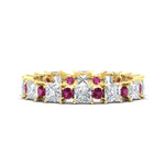 Load image into Gallery viewer, 2.50-carat-art-deco-princess-diamond-eternity-band-with-pink-sapphire-in-yellow-gold-fdewb10256prgsadrpisleep-3.00mm-nl-yg