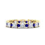 Load image into Gallery viewer, 2.50-carat-art-deco-princess-diamond-eternity-band-with-sapphire-in-yellow-gold-fdewb10256prgsablsleep-3.00mm-nl-yg