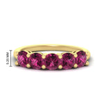 Load image into Gallery viewer, 2.50-carat-round-pink-sapphire-5-stone-wedding-band-in-yellow-gold-FDENS141ROBGSADRPI-2.50CT-NL-YG-HW