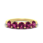 Load image into Gallery viewer, 2.50-carat-round-pink-sapphire-5-stone-wedding-band-in-yellow-gold-FDENS141ROBGSADRPI-2.50CT-NL-YG