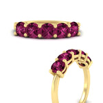 Load image into Gallery viewer, 2.50-carat-round-pink-sapphire-5-stone-wedding-band-in-yellow-gold-FDENS141ROBGSADRPIANGLE3-2.50CT-NL-YG