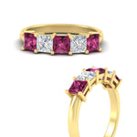 Load image into Gallery viewer, 2.50-ct-princess-pink-sapphire-five-stone-wedding-ring-in-yellow-gold-fdwb8008prgsadrpiangle3-2.50ct-nl-yg.jpg