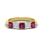 Load image into Gallery viewer, 2.50-ct-princess-pink-sapphire-five-stone-wedding-ring-in-yellow-gold-fdwb8008prgsadrpisleep-2.50ct-nl-yg.jpg
