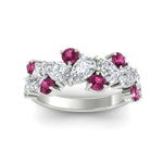 Load image into Gallery viewer, 3-carat-alternative-pear-and-round-pink-sapphire-wedding-band-ring-in-white-gold-FD9174BGSADRPIANGLE5-3.00CT-NL-WG