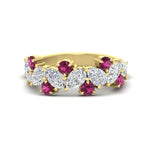 Load image into Gallery viewer, 3-carat-alternative-pear-and-round-pink-sapphire-wedding-band-ring-in-yellow-gold-FD9174BGSADRPI-3.00CT-NL-YG