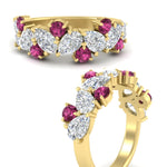 Load image into Gallery viewer, 3-carat-alternative-pear-and-round-pink-sapphire-wedding-band-ring-in-yellow-gold-FD9174BGSADRPIANGLE3-3.00CT-NL-YG