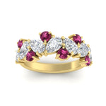 Load image into Gallery viewer, 3-carat-alternative-pear-and-round-pink-sapphire-wedding-band-ring-in-yellow-gold-FD9174BGSADRPIANGLE5-3.00CT-NL-YG