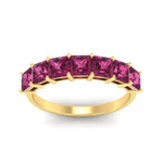 Load image into Gallery viewer, 3-carat-princess-cut-7-stone-pink-sapphire-wedding-band-in-yellow-gold-fdwb179prgsadrpiangle5-3.00ct-nl-yg.jpg