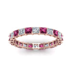 Load image into Gallery viewer, 3-carat-princess-cut-diamond-eternity-ring-with-pink-sapphire-in-rose-gold-FDEWB8675PR-3.0CTGSADRPIANGLE5-NL-RG