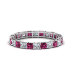 Load image into Gallery viewer, 3-carat-princess-cut-diamond-eternity-ring-with-pink-sapphire-in-white-gold-FDEWB8675PR-3.0CTGSADRPI-NL-WG
