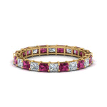 Load image into Gallery viewer, 3-carat-princess-cut-diamond-eternity-ring-with-pink-sapphire-in-yellow-gold-FDEWB8675PR-3.0CTGSADRPI-NL-YG
