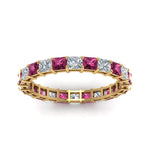 Load image into Gallery viewer, 3-carat-princess-cut-diamond-eternity-ring-with-pink-sapphire-in-yellow-gold-FDEWB8675PR-3.0CTGSADRPIANGLE5-NL-YG