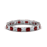 Load image into Gallery viewer, 3-carat-princess-cut-diamond-eternity-ring-with-ruby-in-white-gold-FDEWB8675PR-3.0CTGRUDR-NL-WG
