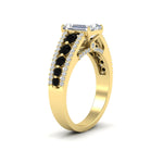 Load image into Gallery viewer, 3-row-emerald-cut-black-diamond-big-engagement-ring-in-yellow-gold-fd11538gblack-nl-yg