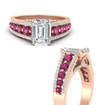 Load image into Gallery viewer, 3-row-emerald-cut-pink-sapphire-big-engagement-ring-in-rose-gold-fd11538gsadrpi-nl-rg