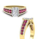 Load image into Gallery viewer, 3-row-emerald-cut-pink-sapphire-big-engagement-ring-in-yellow-gold-fd11538gsadrpi-nl-yg