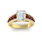 Load image into Gallery viewer, 3-row-emerald-cut-ruby-big-engagement-ring-in-yellow-gold-fd11538grudr-nl-yg