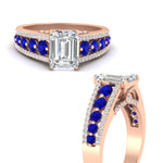 Load image into Gallery viewer, 3-row-emerald-cut-sapphire-big-engagement-ring-in-rose-gold-fd11538gsabl-nl-rg