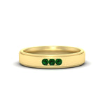 Load image into Gallery viewer, 3-stone-round-emerald-channel-set-mens-wedding-ring-in-yellow-gold-fdm10340rogemgr-nl-yg