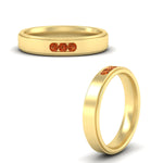 Load image into Gallery viewer, 3-stone-round-orange-sapphire-channel-set-mens-wedding-ring-in-yellow-gold-fdm10340rogsaorangle3-nl-yg