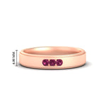 Load image into Gallery viewer, 3-stone-round-pink-sapphire-channel-set-mens-wedding-ring-in-rose-gold-fdm10340rogsadrpi-nl-rg-hw