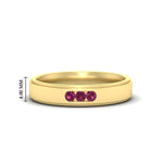 Load image into Gallery viewer, 3-stone-round-pink-sapphire-channel-set-mens-wedding-ring-in-yellow-gold-fdm10340rogsadrpi-nl-yg-hw