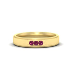 Load image into Gallery viewer, 3-stone-round-pink-sapphire-channel-set-mens-wedding-ring-in-yellow-gold-fdm10340rogsadrpi-nl-yg
