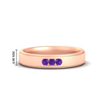 Load image into Gallery viewer, 3-stone-round-purple-amethyst-channel-set-mens-wedding-ring-in-rose-gold-fdm10340rogvito-nl-rg-hw