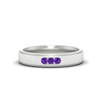 Load image into Gallery viewer, 3-stone-round-purple-amethyst-channel-set-mens-wedding-ring-in-white-gold-fdm10340rogvito-nl-wg