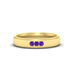 Load image into Gallery viewer, 3-stone-round-purple-amethyst-channel-set-mens-wedding-ring-in-yellow-gold-fdm10340rogvito-nl-yg